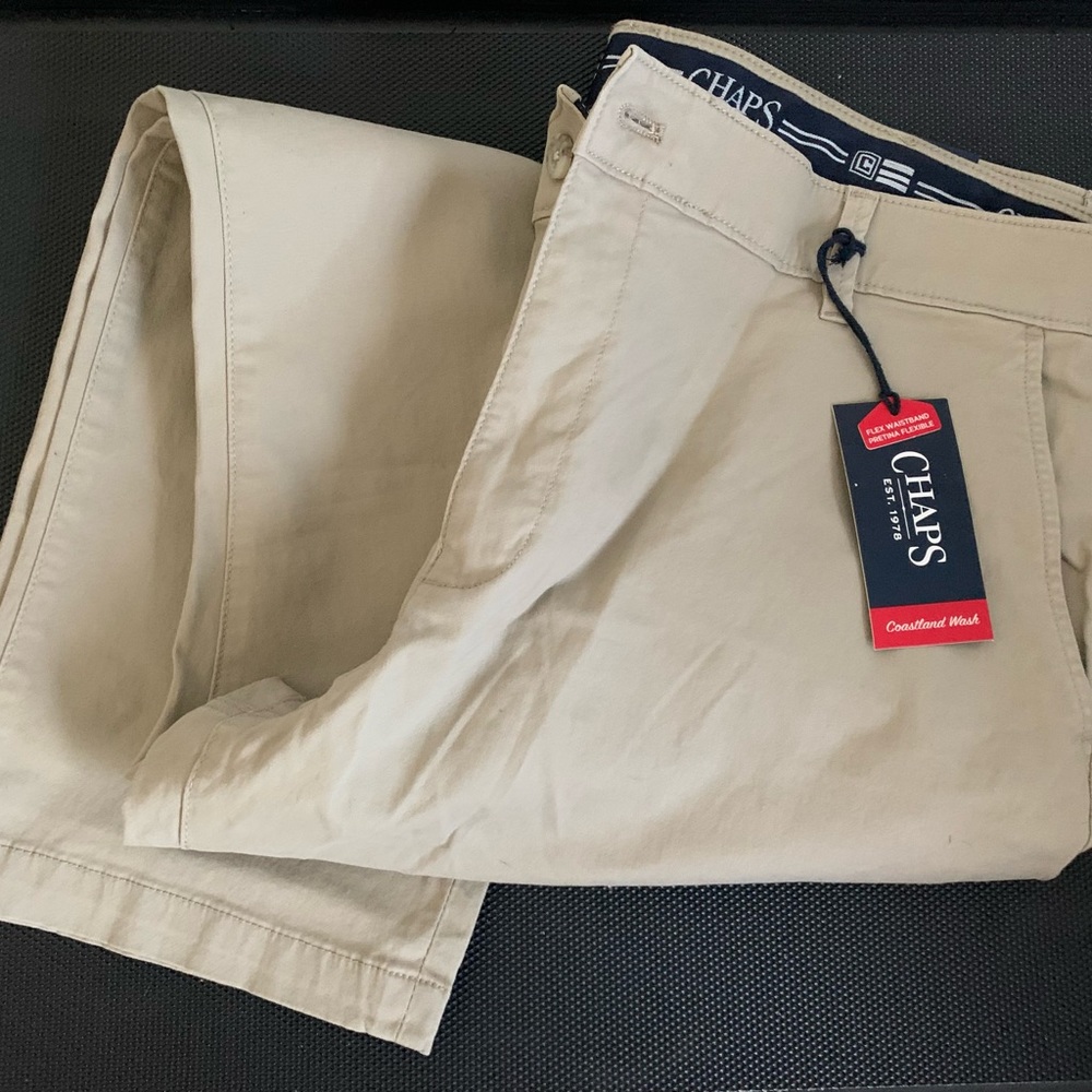 Chaps Pants Mens 40x30 Flat Front Khaki Straight Fit Stretch Chino